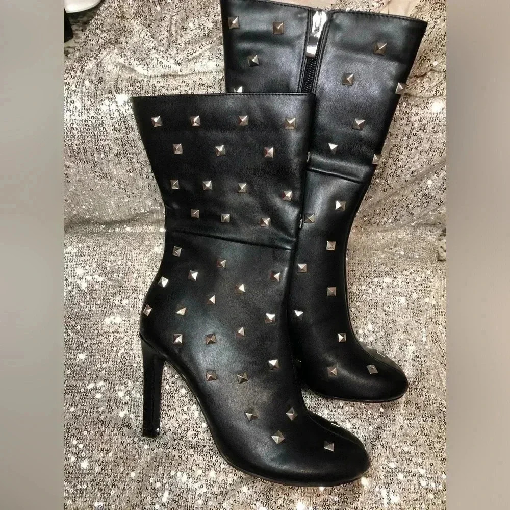 Women’s Faux leather studded boots - Picture 6 of 12